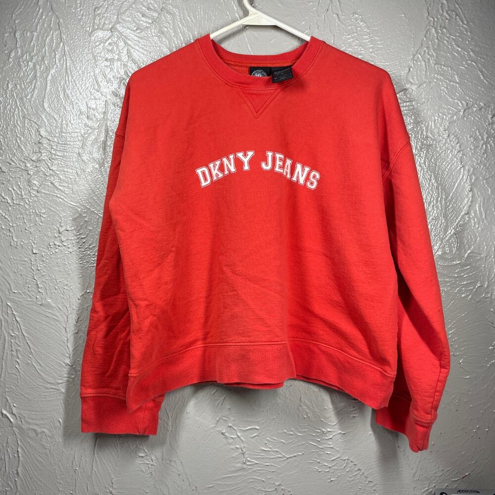 DKNY JEANS Cotton orange Crew-Neck Pullover Small Logo Sweatshirt small
